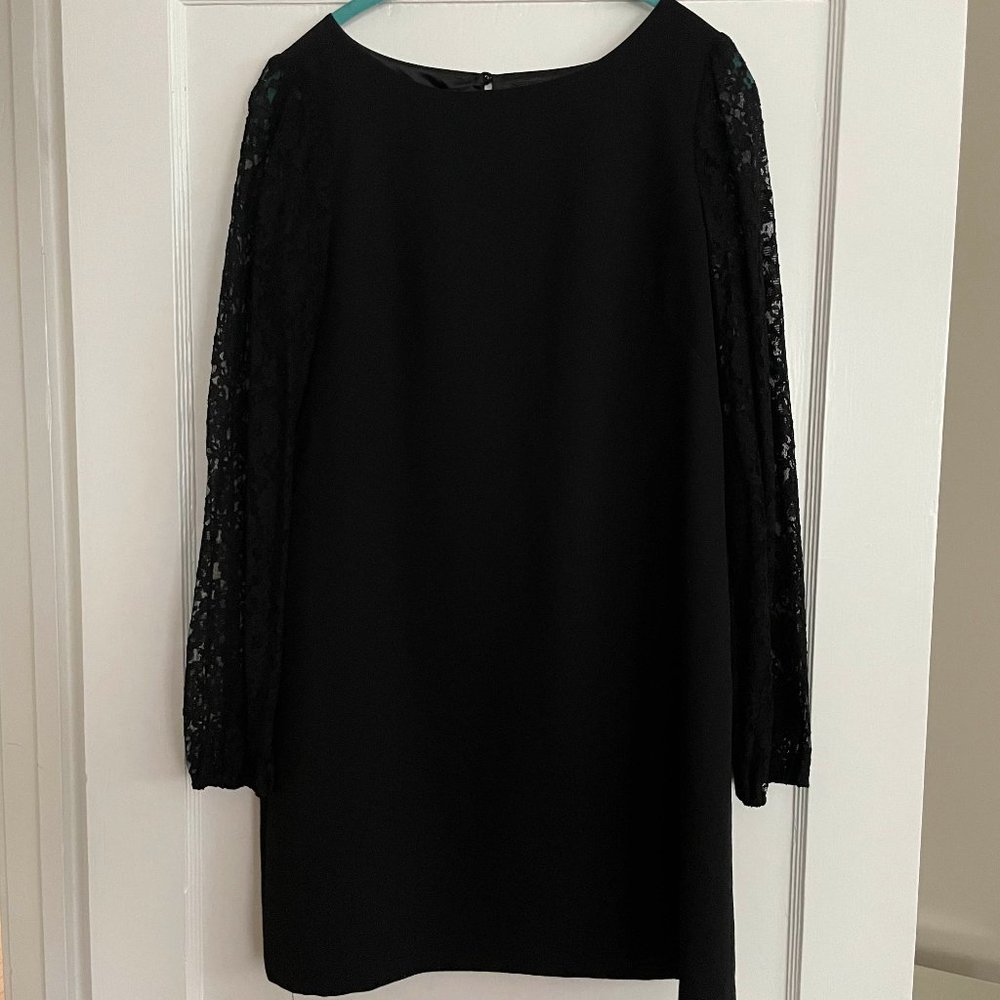 Black, lace-sleeve swing dress